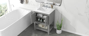 English Elm 24" Modern Sleek Bathroom Vanity with Ceramic Sink, Solid Wood Frame, Waterproof Finish and Open Shelf Storage Grey N725P246473E