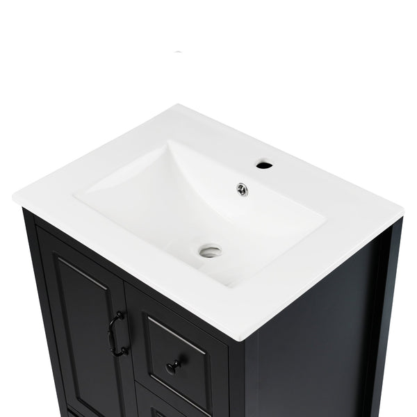 English Elm Christopher Knight Home® - 24 Freestanding Retro Bathroom Vanity with Ceramic Sink, Soft-Close Cabinet & Drawers, Painted MDF Finish Black N759P292551B