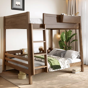 English Elm Full Pine Bunk Bed with Integrated Bookshelves Guardrails and Detachable Frame Wood W5316S00013