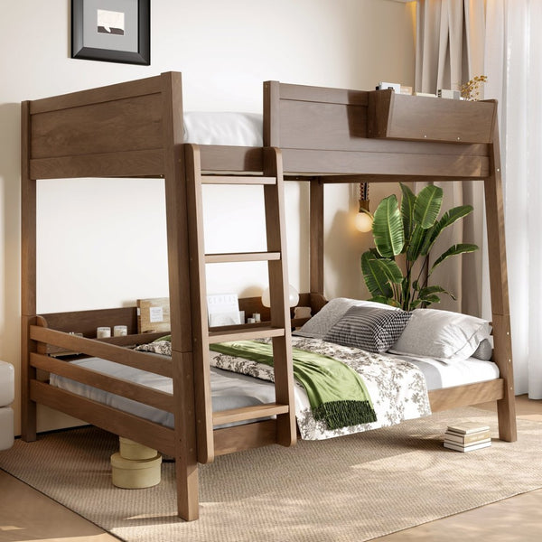 English Elm Full Pine Bunk Bed with Integrated Bookshelves Guardrails and Detachable Frame Wood W5316S00013