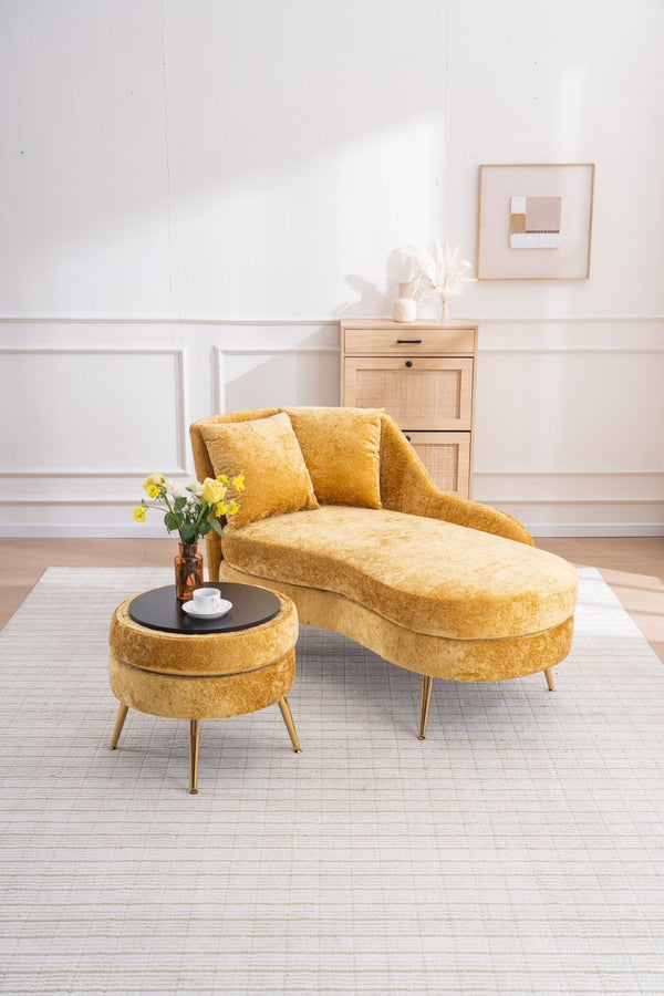 English Elm 58'' Chenille Chaise Lounge with Footstool Pocket Spring Comfort for Bedroom Living Room Yellow W2363S00091