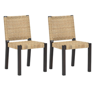 English Elm Farmhouse Solid Wood Dining Chairs Set of 2 with Rattan Backrest, Champagne Finish, Durable Craftsmanship Walnut N842P271333D