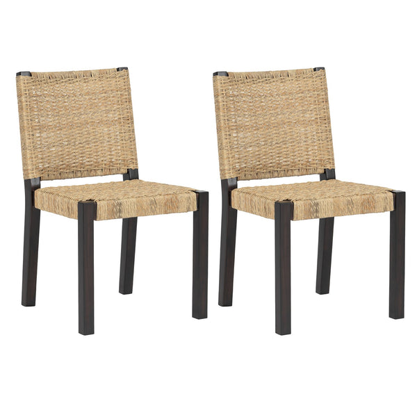 English Elm Farmhouse Solid Wood Dining Chairs Set of 2 with Rattan Backrest, Champagne Finish, Durable Craftsmanship Walnut N842P271333D