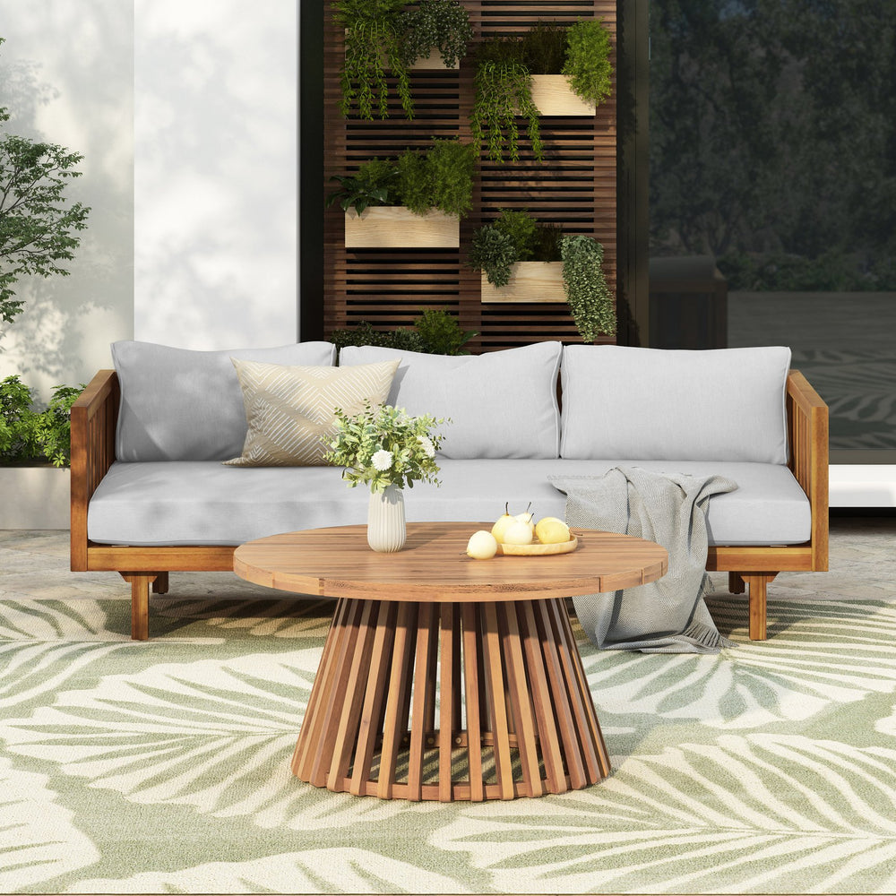 English Elm Christopher Knight Home® - Patio Claremont 3-Seater Daybed With Acacia Wood Coffee Table Set For Stylish Outdoor Relaxation N770P234486T_66327.00BGE