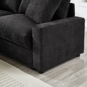 English Elm 103.54" L-shaped Modular Sectional with Ottoman Storage Polyester Cloud Sofa Black W1669S00052