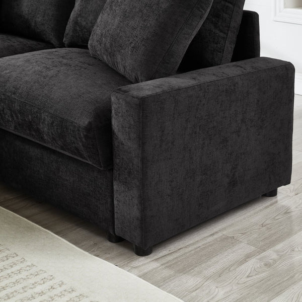 English Elm 103.54" L-shaped Modular Sectional with Ottoman Storage Polyester Cloud Sofa Black W1669S00052