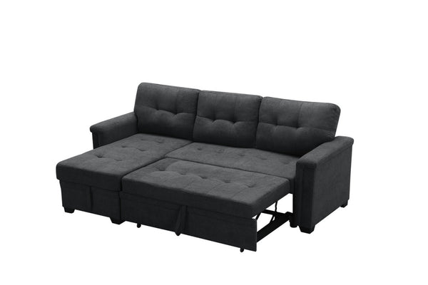 English Elm Aurora Woven Fabric Sleeper Sectional with Usb Charging Storage Chaise Living Room Dark Gray B2749S00179