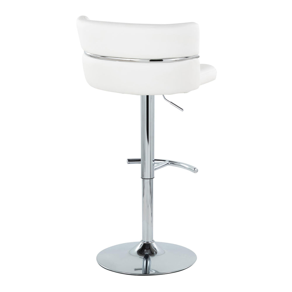 English Elm Cinch Claire Adjustable Swivel Barstool Set of 2 — White Faux Leather, Chrome Base, T-Footrest, Modern Comfort B202S00765
