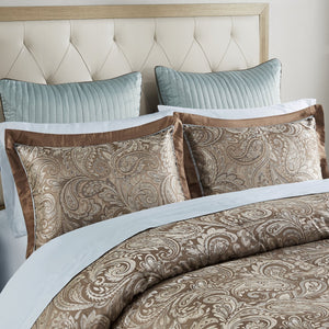 English Elm 12 Piece Comforter Set - Elegant Blue/Brown Jacquard With Soft Cotton Sheets For King Beds B035128824