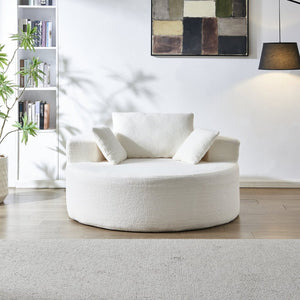 English Elm 55"l Teddy Fleece Round Chaise Chair Plush Foam Seating for Modern Living Rooms Beige W1669P368367