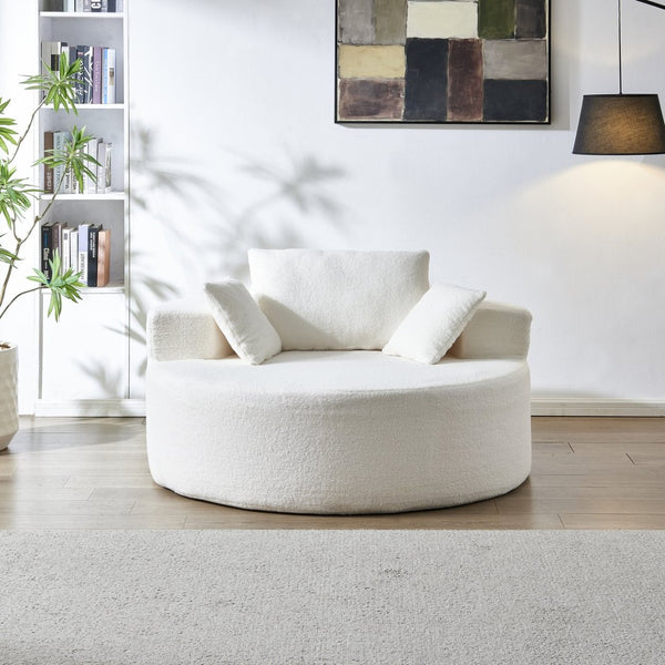 English Elm 55"l Teddy Fleece Round Chaise Chair Plush Foam Seating for Modern Living Rooms Beige W1669P368367
