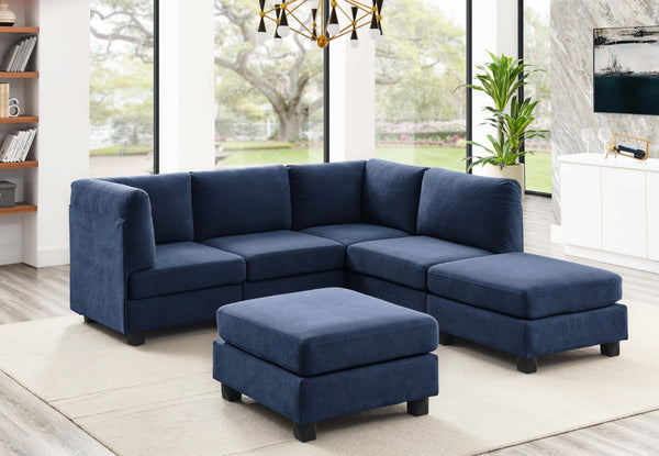 English Elm Faux Leather Modular Sectional Sofa Flexible Pu Upholstered Living Room Seating Dark Blue B2748S00179