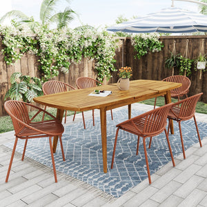 English Elm Christopher Knight Home® - 7 Expandable Outdoor Dining Set with Acacia Table & Stackable Chairs, Durable Metal Frame, Patio Orange,Teak N768P192555O_6_65428.00