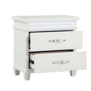 English Elm White 2-Drawer Nightstand with LED Lighting, Modern Bedroom Furniture, Compact 26"x16"x26.5" Storage Bliss B011P250823