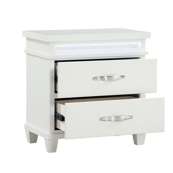 English Elm White 2-Drawer Nightstand with LED Lighting, Modern Bedroom Furniture, Compact 26"x16"x26.5" Storage Bliss B011P250823