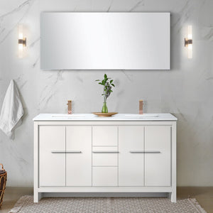 English Elm White Double Bath Vanity With White Quartz Top & Rose Gold Faucet - Stylish Storage Solution! B2731P259472-GIGA