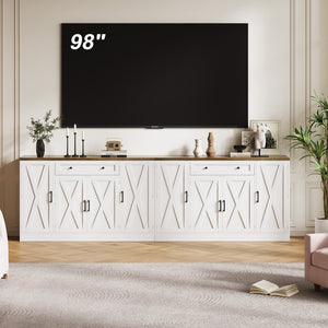 English Elm Buffet Sideboard 55 Inch Farmhouse Credenza with Barn Doors Drawer and Open Shelving White T5618P451110