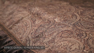 English Elm Buta Brown 9-Pc Queen Comforter Set – Paisley & Geometric Designs, Polyester Fill, Traditional Elegance B340P341942