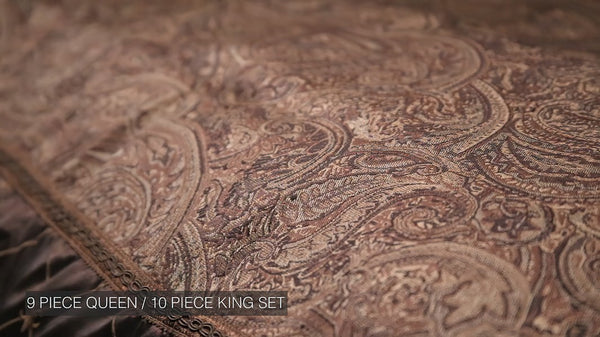 English Elm Buta 10 Pc King Comforter Set Brown Paisley & Geometric Design Polyester Fill Elegant Bedding — Luxurious warmth and timeless style for master bedrooms B340P341941
