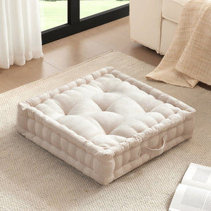 JLA Home Intelligent Design - Poly Chenille Square Floor Pillow Cushion with Tufted Scalloped Edge, OEKO-TEX Soft Plush Support Ivory ID31-2466