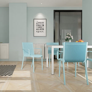 English Elm 4pcs Modern Stackable Plastic Armchair with Ergonomic Slatted Back, UV-Resistant PP, 300lb Capacity, No-Assembly Light Blue W3450P323324
