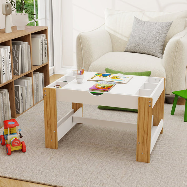English Elm Kids 2-In-1 Play Table With 7 Storage Spaces, Lego-Compatible Surface, Modern Design For Creative Play W282P182331