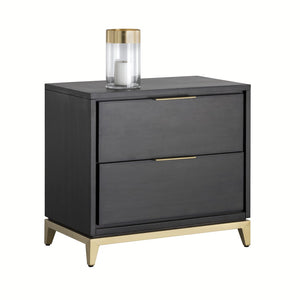Sunpan EDMUND Nightstand – Smoked Grey-Brown Acacia with Soft-Close Drawers & Gold Accents for Modern Elegance 106042