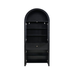 English Elm Dome Top Apothecary Cabinet Antique Inspired Tall Storage with Arched Silhouette Black W1785S00002