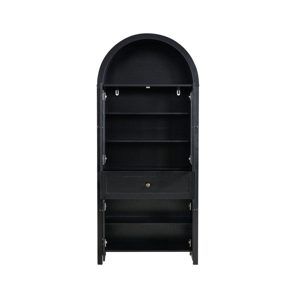 English Elm Dome Top Apothecary Cabinet Antique Inspired Tall Storage with Arched Silhouette Black W1785S00002