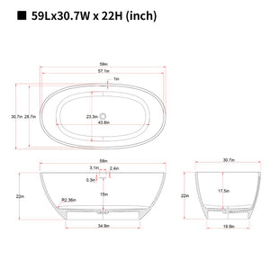 English Elm 59'' Freestanding Resin Stone Soaking Tub Ergonomic Matte Finish Bathroom Spa Cream+Grey W2753P477829