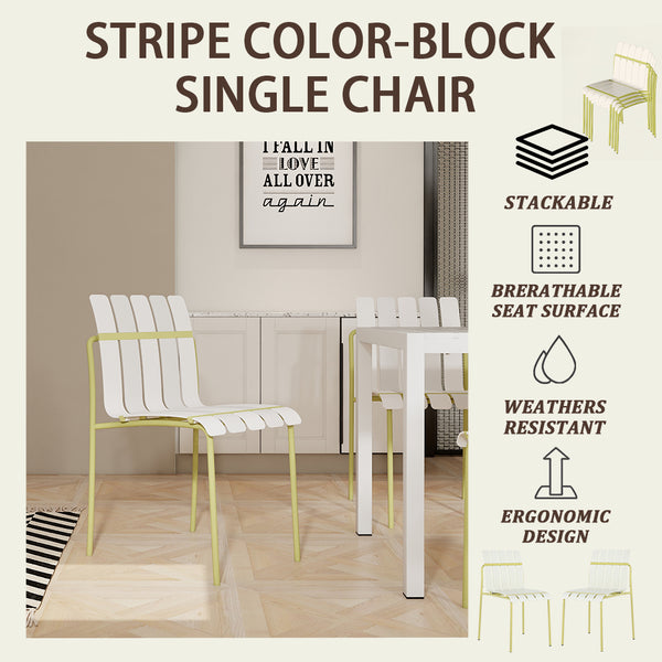 English Elm 4-Pack Modern Striped Color Block Chairs with Weatherproof PP Seats and Heavy-Duty Metal Legs for Indoor Outdoor Seating Cream White,Grain Yellow W3450P322877