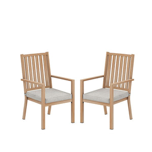 English Elm Set of 2 Outdoor Aluminum Dining Chairs Wood-grain Finish with Waterproof Cushions Gray+ Khaki B082P455185
