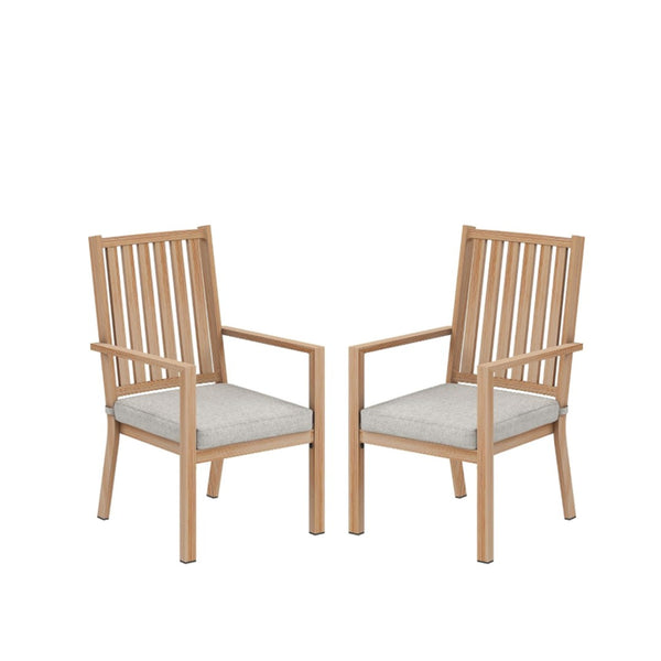 English Elm Set of 2 Outdoor Aluminum Dining Chairs Wood-grain Finish with Waterproof Cushions Gray+ Khaki B082P455185