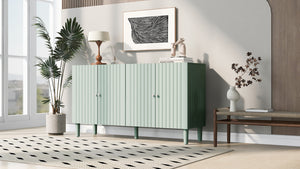 English Elm U_STYLE Four-Door Sideboard with Wavy Panel Doors, Cylindrical Wood Legs, Sleek Metal Handles, 67" länge Light Green N711P186790C