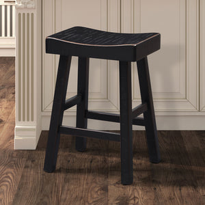 English Elm Traditional 24-inch Solid Wood Stool Set of 2 with Contour Seat, Transitional Dining Accent Seating Pair Black 40 L x 20 W x 10 H B2741P338655