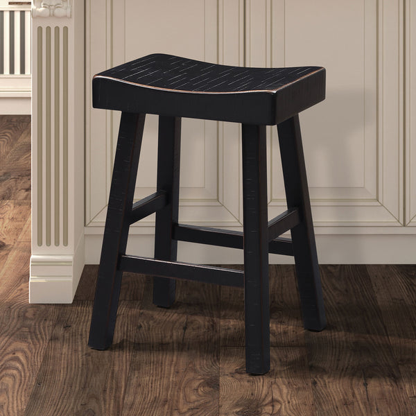 English Elm Traditional 24-inch Solid Wood Stool Set of 2 with Contour Seat, Transitional Dining Accent Seating Pair Black 40 L x 20 W x 10 H B2741P338655