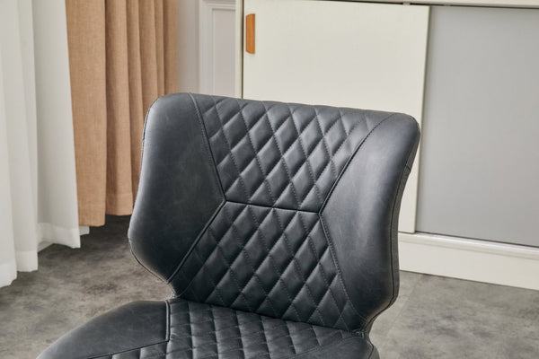 English Elm Dark Oil Waxed Faux Leather Dining Chair Set with Diamond Tufted High Back Metal Legs Dark Gray W3493P444883
