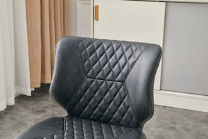 English Elm Dark Oil Waxed Faux Leather Dining Chair Set with Diamond Tufted High Back Metal Legs Dark Gray W3493P444894