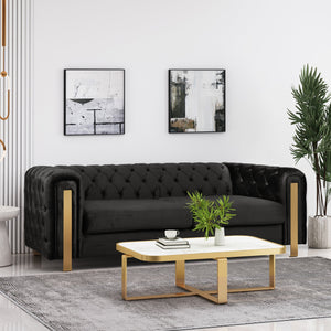 English Elm Christopher Knight Home® - Mirod Modern 3-Seat Sofa with Tufted Back and Arms, Polyester Upholstery, Foam & Pocket Spring Comfort Black 69439.00BLK