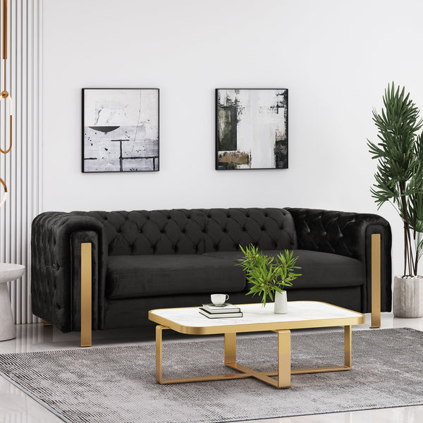 English Elm Christopher Knight Home® - Mirod Modern 3-Seat Sofa with Tufted Back and Arms, Polyester Upholstery, Foam & Pocket Spring Comfort Black 69439.00BLK