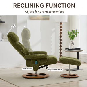 English Elm 010-Ergonomic Recliner Chair with Ottoman Green - 140° Adjustable Swivel Seat, Heated & 5-Point Massage W2636P358622
