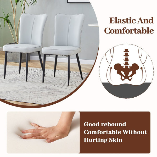 English Elm Table Modern Black Marble Mdf Dining Set With 6 Light Gray Pu Chairs - Stylish, Durable, Comfortable W1151S02528-GIGA