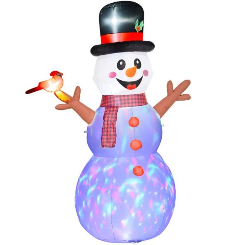 English Elm Inflatable Eight Foot Snowman with Rotating Led Lights Festive Yard Holiday Decor T3971P416728