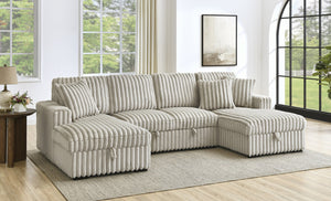 English Elm U U Shaped Sleeper Sofa with Pull-Out Bed and Hidden Chaise Storage, Plush Corduroy Comfort khaki W1417S00078