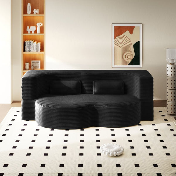 English Elm Modern Corduroy Floor Sofa Foldable Twin Sleeper Foam Filled for Compact Living Spaces Black W1885P435363