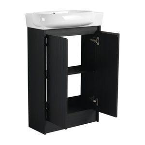 English Elm 23" Freestanding Bathroom Vanity with Ceramic Vessel Sink, Soft-Close Doors, Adjustable Shelf Storage Black Chestnut W999P206107