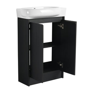 English Elm 23" Freestanding Ceramic Vessel Sink Vanity with Soft Close Cabinet and Wall Rack Black Chestnut,Glossy White W999S00492