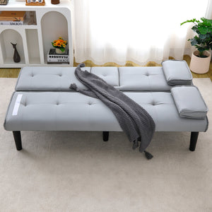 English Elm The 67-inch light gray PVC multifunctional sofa bed with cup holders, one-click fold, 500lb capacity W3371P354627