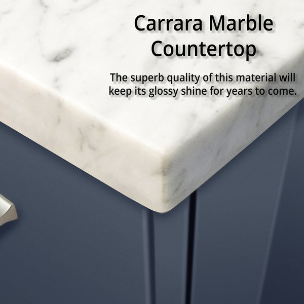 English Elm Navy Blue Bath Vanity With Carrara Marble Top - Elegant Design, Compact Storage & Easy Installation B2731P258614