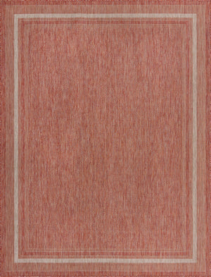 Unique Loom Outdoor Border Soft Border Machine Made Border Rug Rust Red, Ivory 9' 0" x 12' 0"